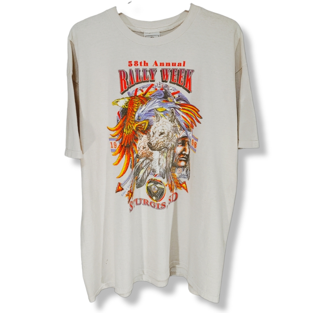 Vintage Sturgis T Shirt Mens Size XL White 58th Annual Rally Vtg 90s Biker Tee